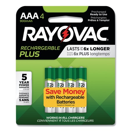 Rayovac Recharge Plus NiMH Batteries, AAA, PK4 PL724-4 GENE